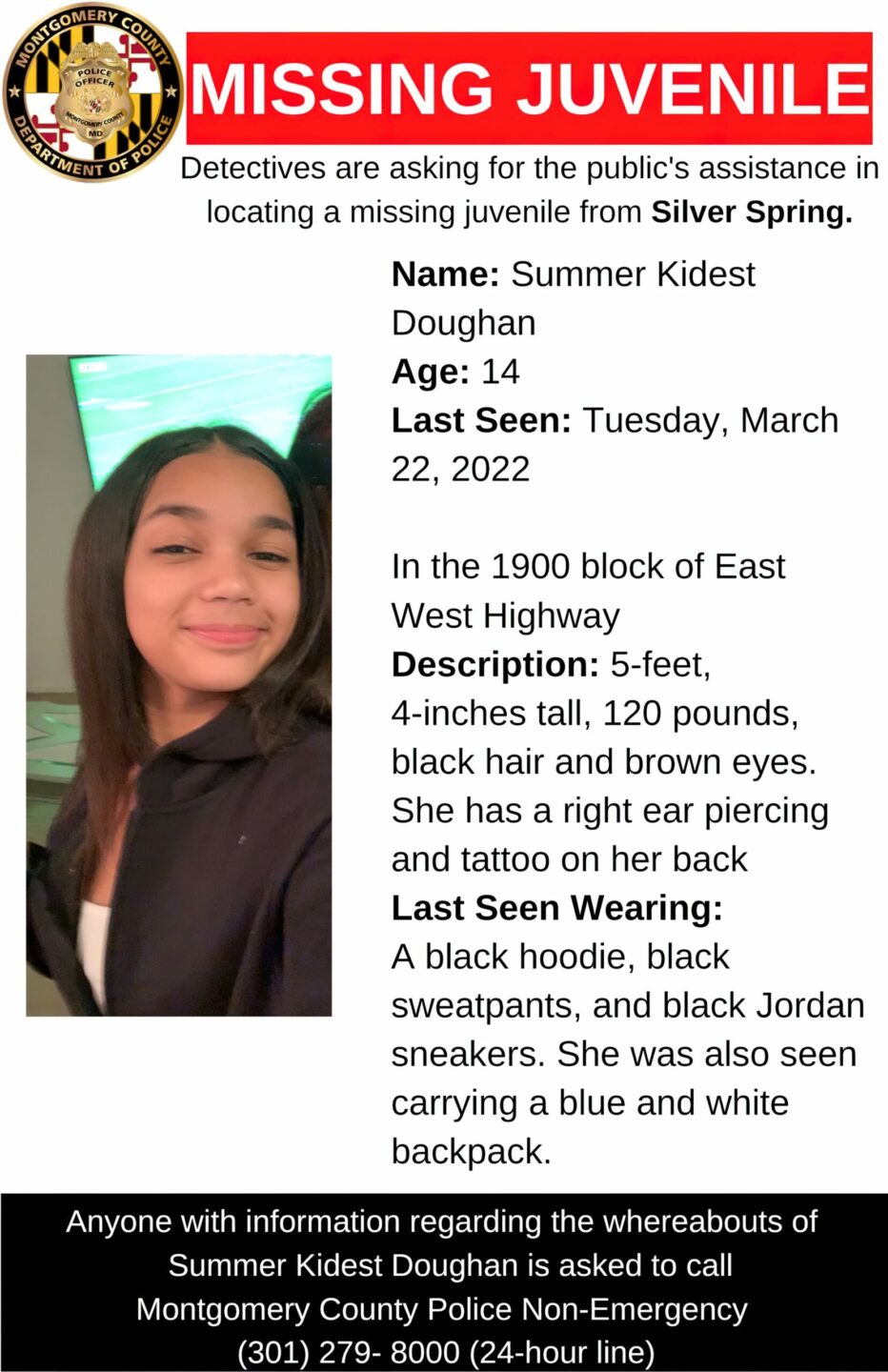 UPDATED: Concern for Missing Silver Spring Teenager