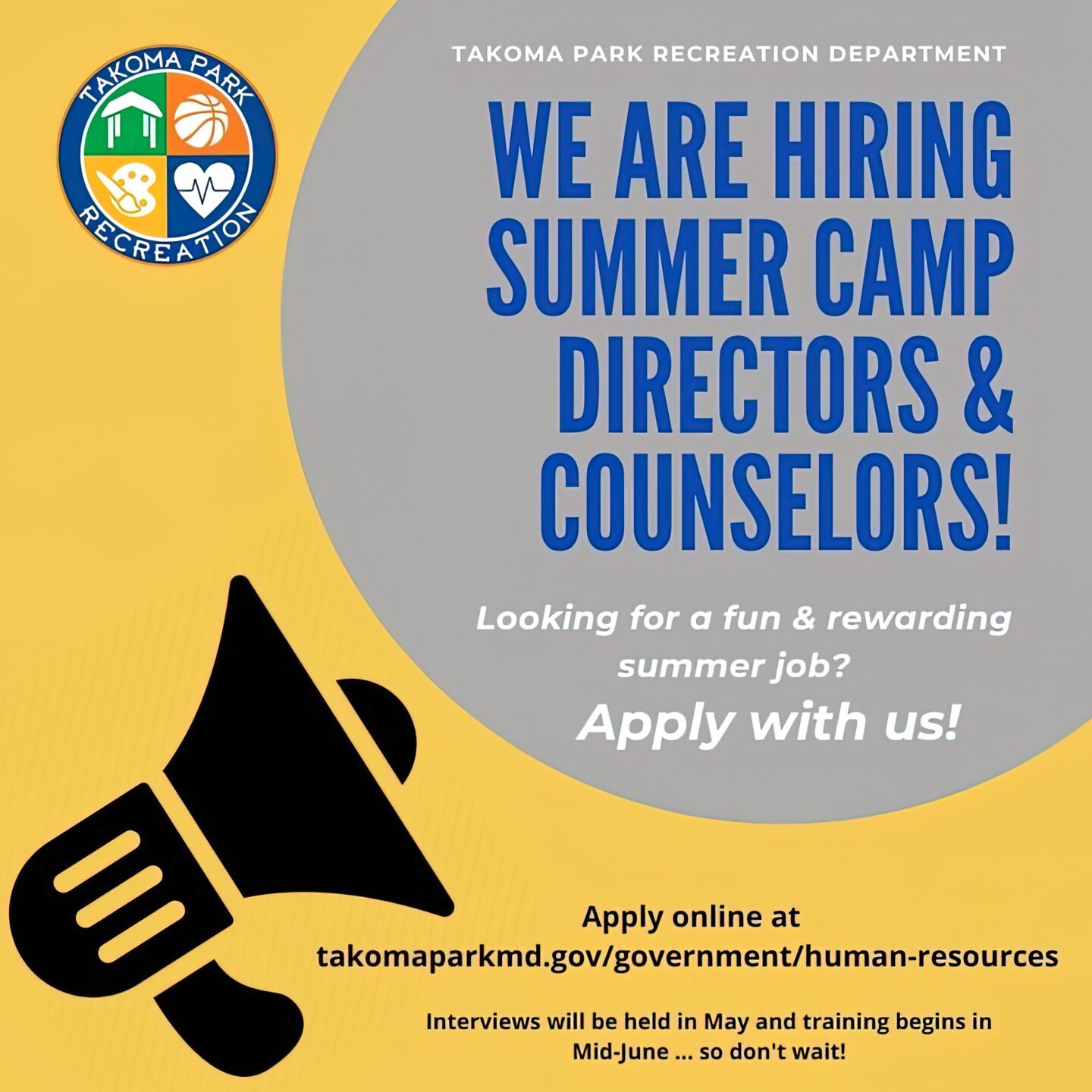 Takoma Park Rec Department Hiring Summer Camp Staff