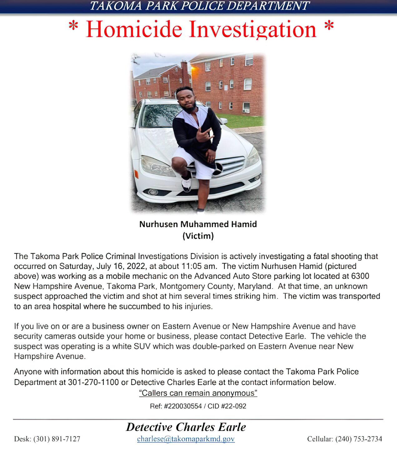Suspect Sought in Homicide at Advance Auto Parts