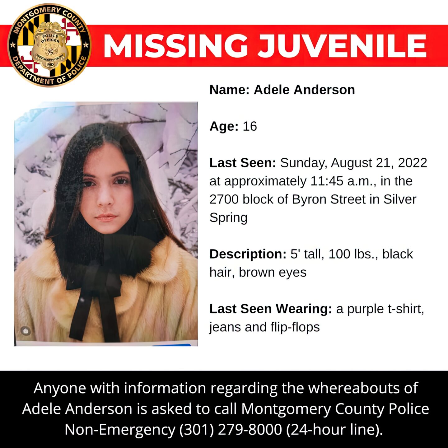 Silver Spring Teen Missing Since Sunday Morning