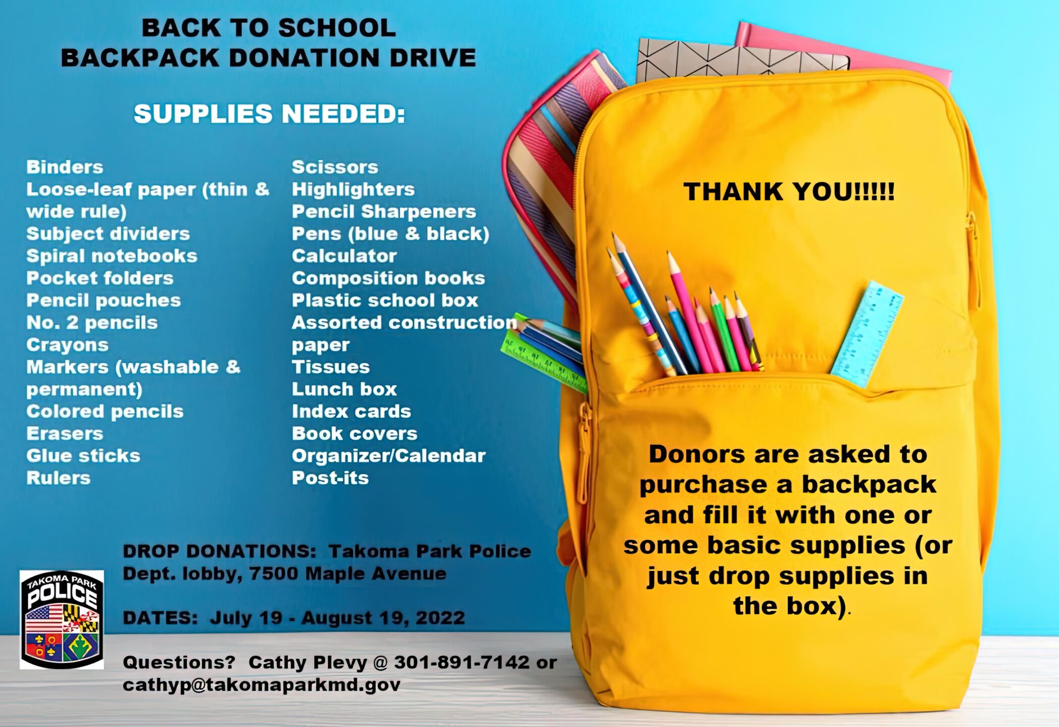 Police Department in Final Days of Annual School Supply Donation Drive