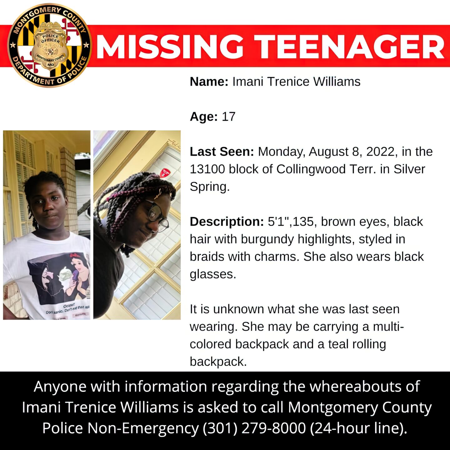 Police: Silver Spring Teen Missing Since Monday
