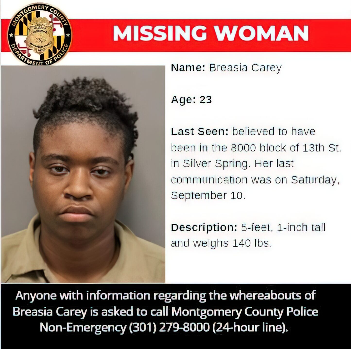 23-Year-Old Silver Spring Woman Missing Since September 10