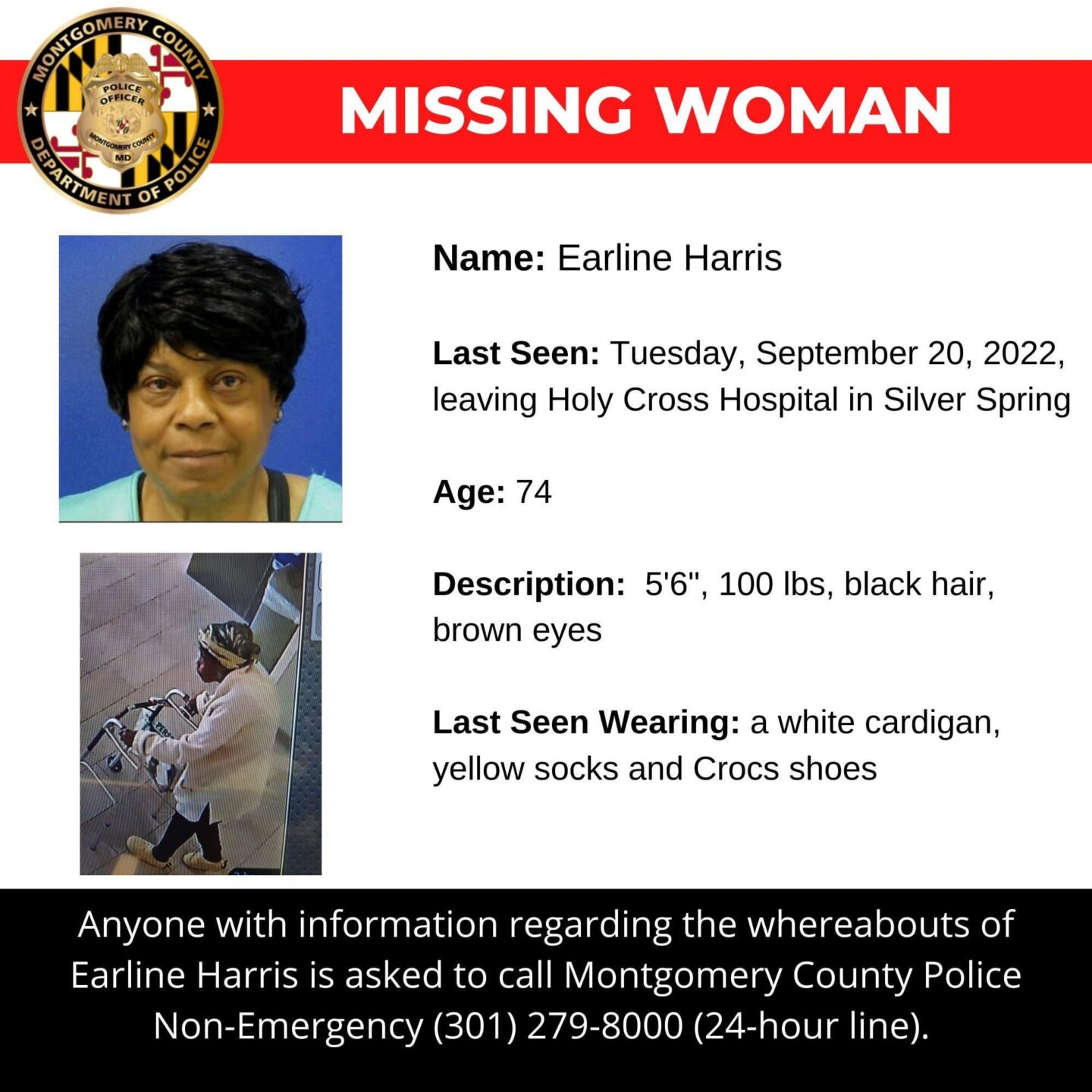 UPDATED: Police: 74-Year-Old Silver Spring Woman Missing Since Tuesday
