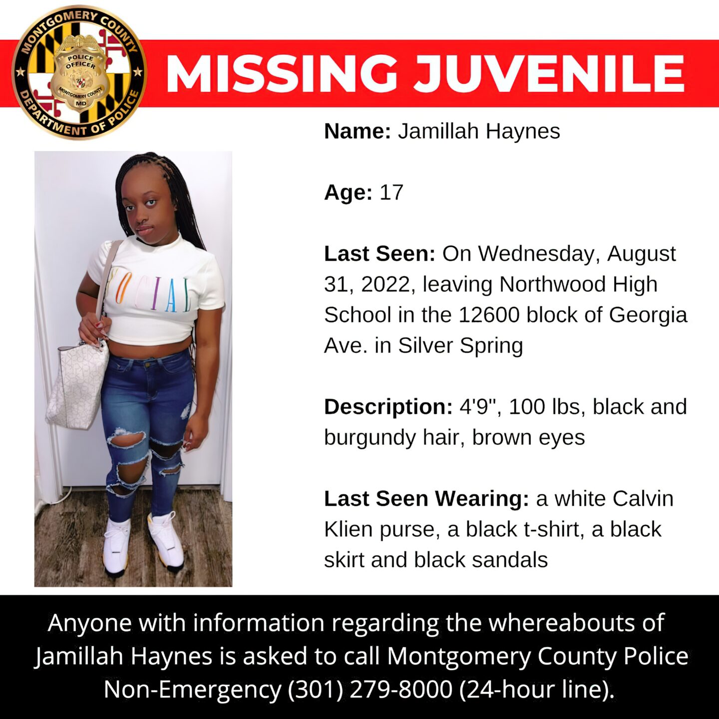 UPDATED: Silver Spring Teen Missing Since August 31