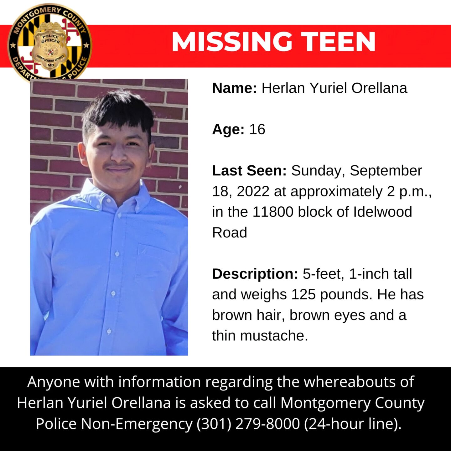 Police: Silver Spring Teen Missing Since September 18