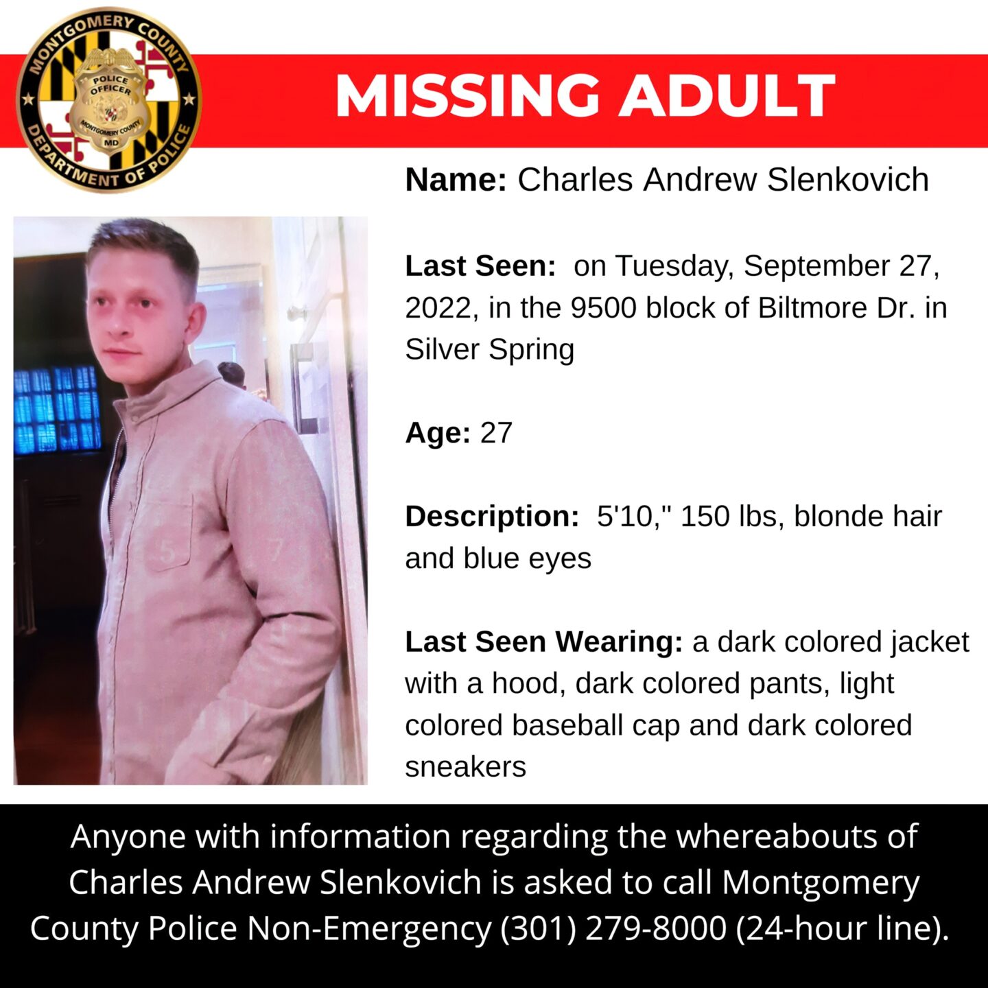 Police: 27-Year-Old Silver Spring Man Missing Since September 27
