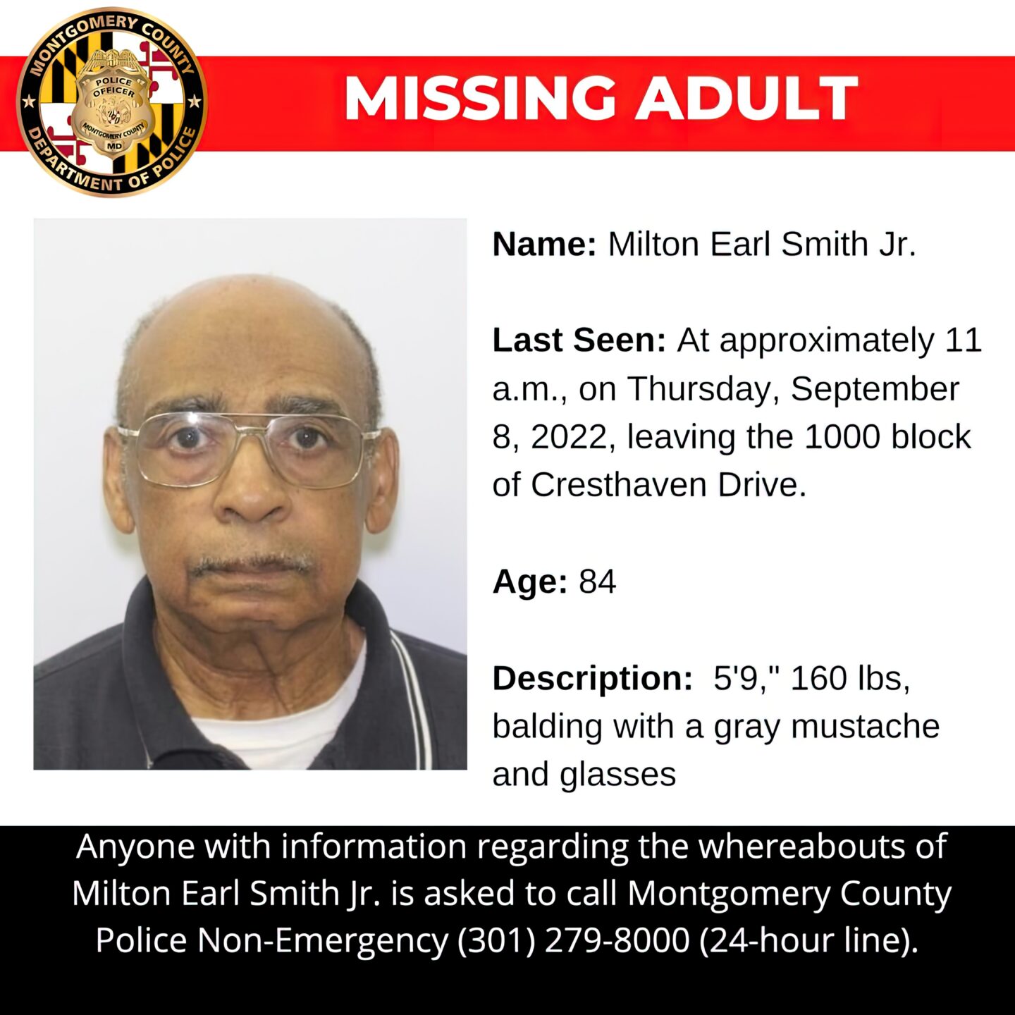 UPDATED: Police: 84-Year-Old Silver Spring Man Missing Since Thursday