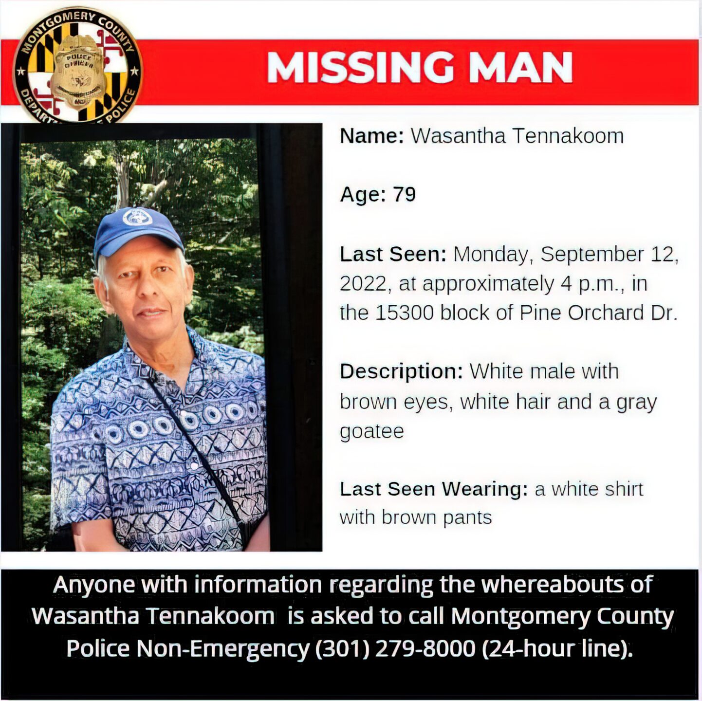 Police: 79-Year-Old Silver Spring Man Missing Since Monday