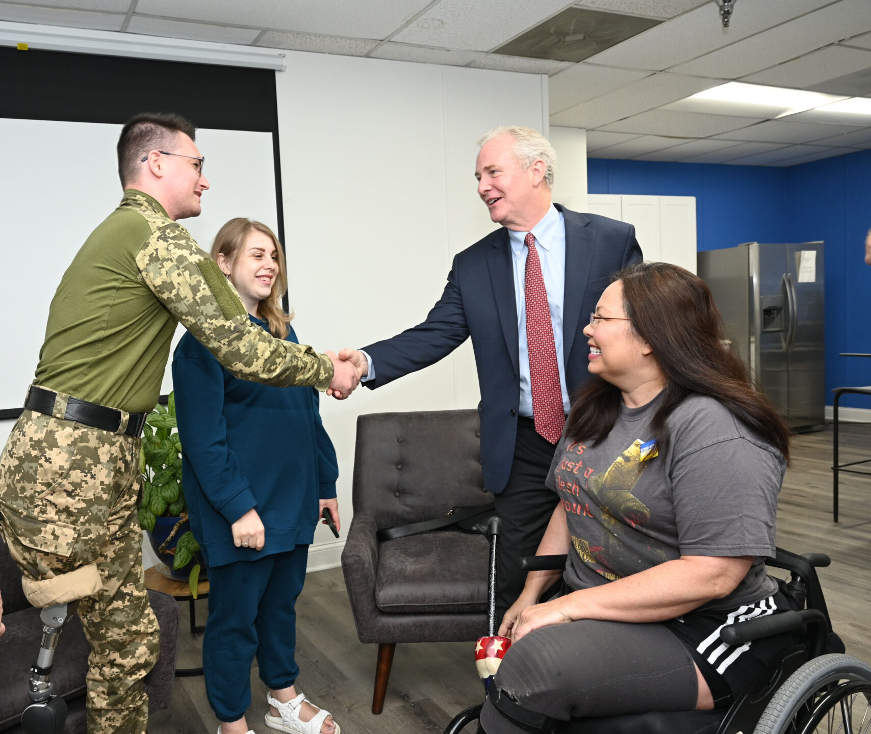 Van Hollen, Duckworth Meet with Ukrainian Soldier Receiving Treatment at Silver Spring Medical Center