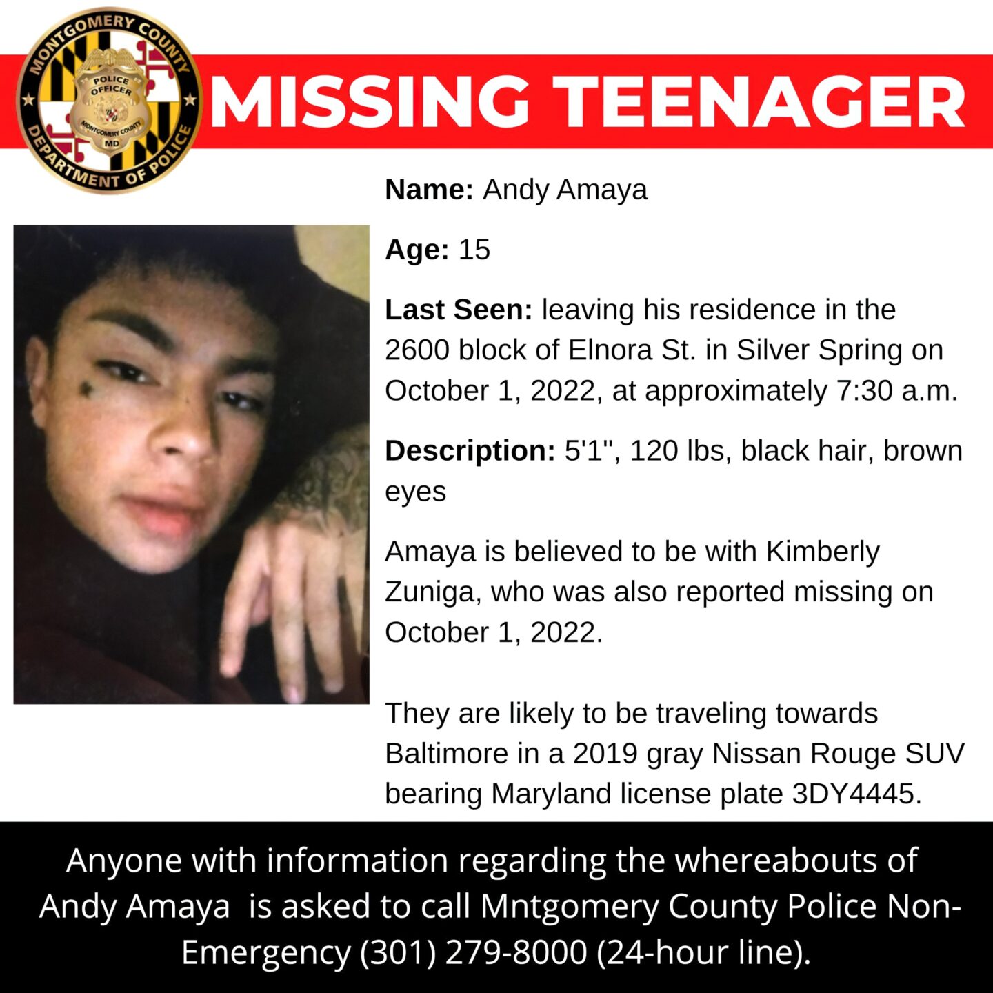 UPDATED: Police: Missing Silver Spring Teen Last Seen Saturday Morning