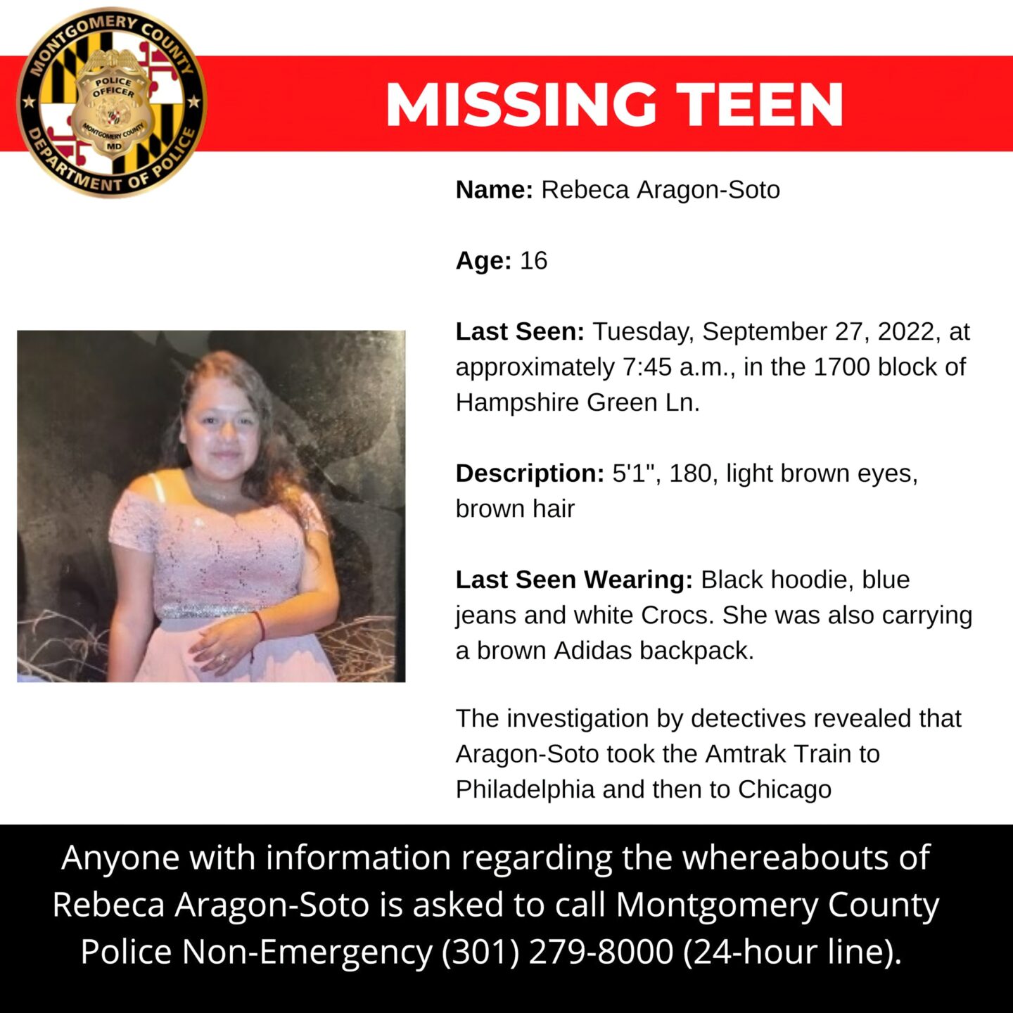 Police: Missing Silver Spring Teen Traveled to Chicago by Amtrak Train