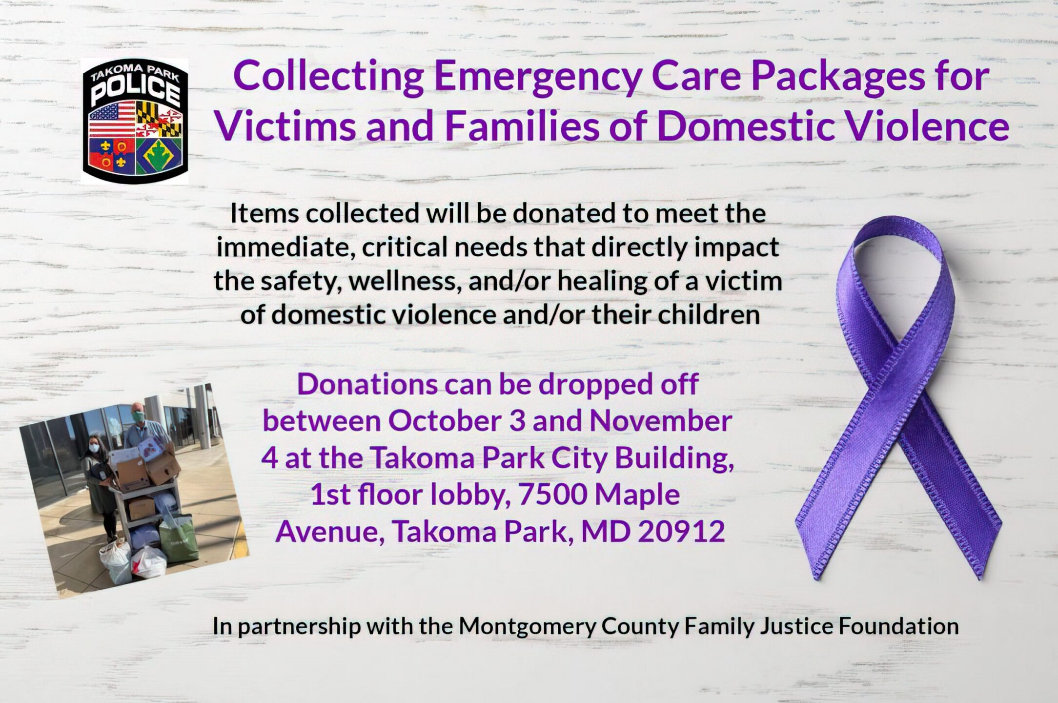 Takoma Park Police Collecting Items to Donate to Domestic Violence Victims