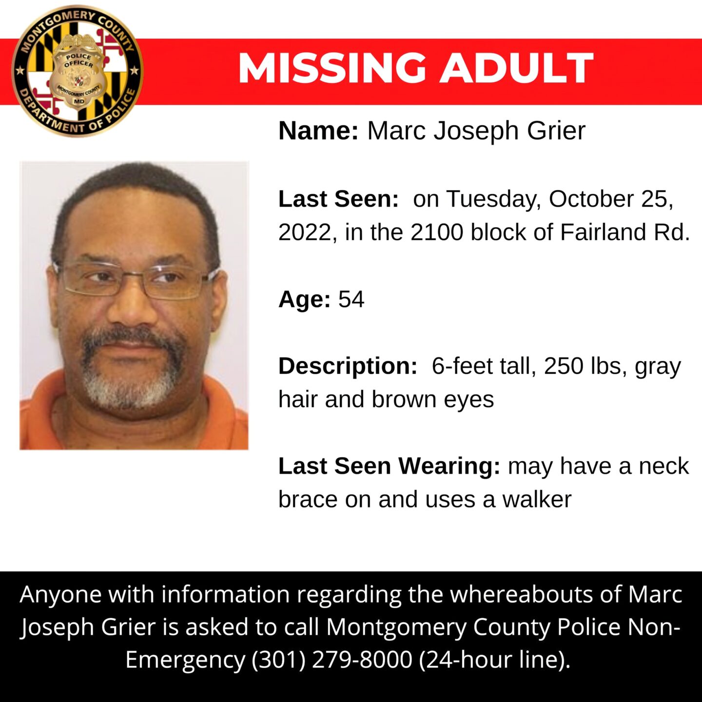 UPDATED: Police: 54-Year-Old Silver Spring Man Missing Since Tuesday
