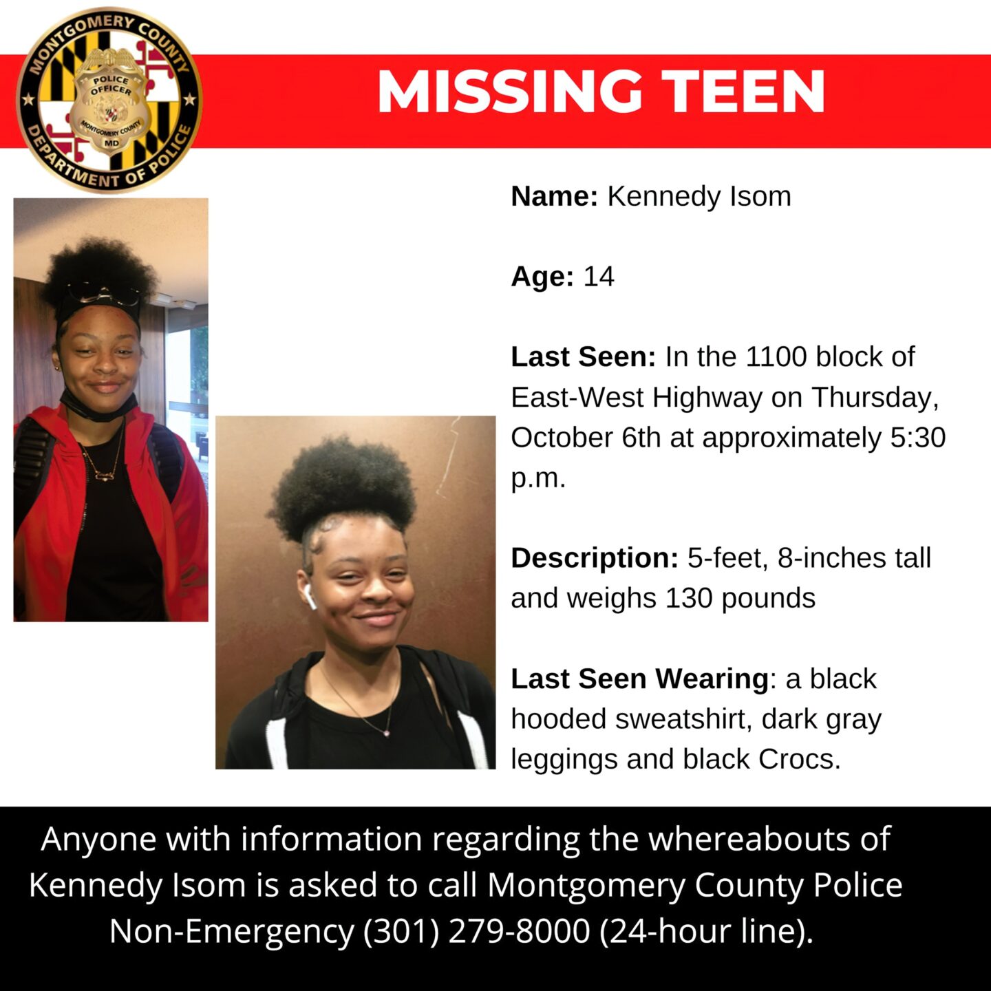 UPDATED: Silver Spring Teen Missing Since Thursday