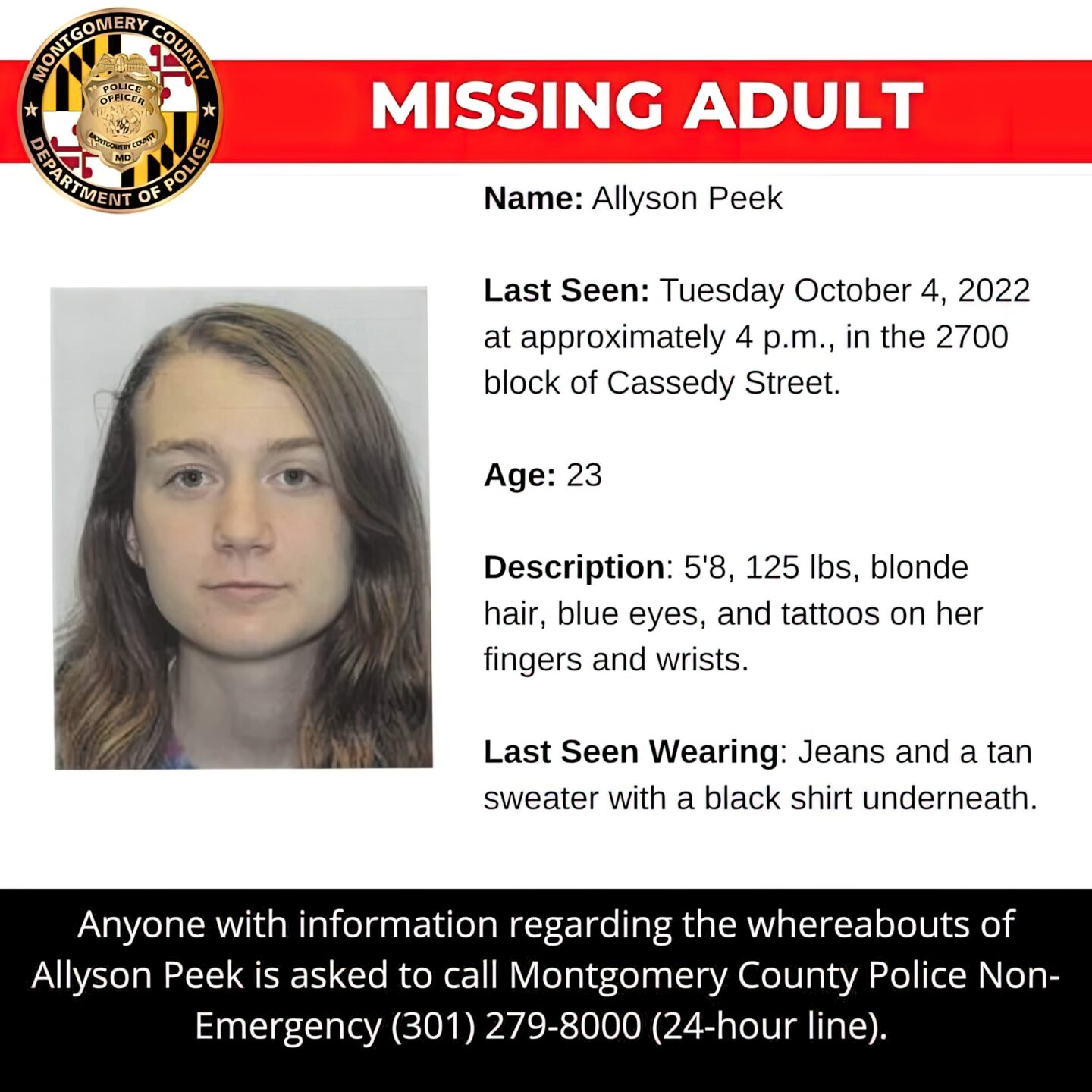 Police: Missing Silver Spring Woman Last Seen Tuesday Afternoon