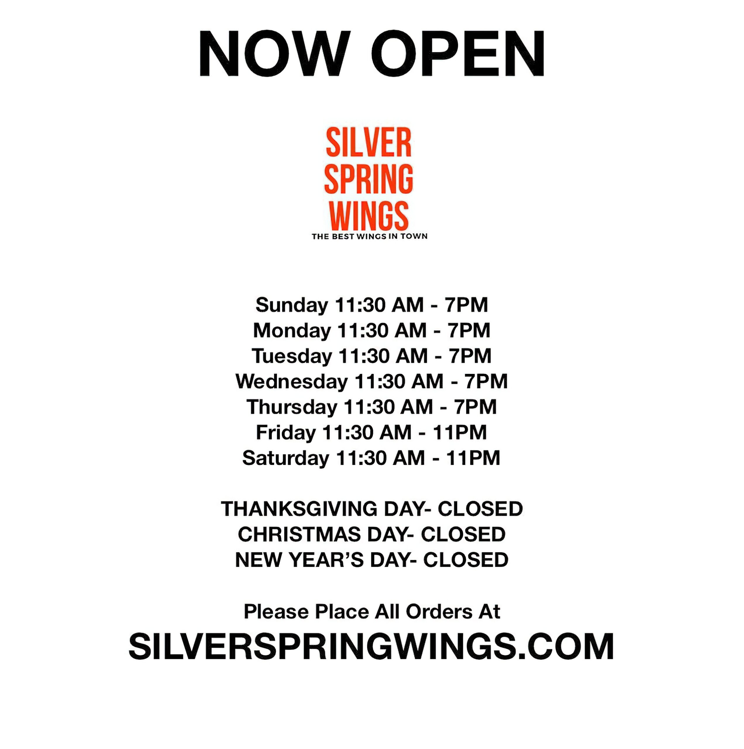 Silver Spring Wings Now Open