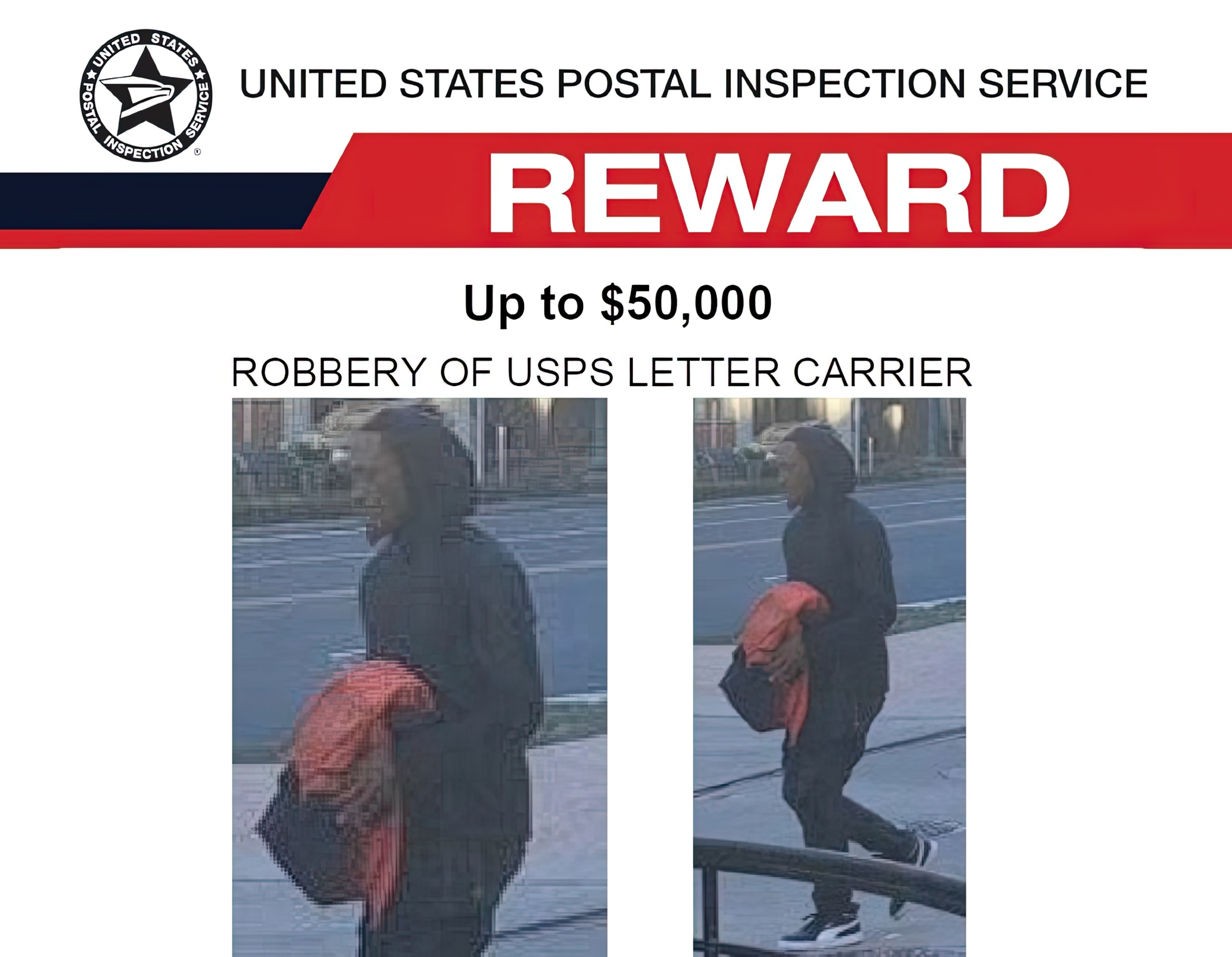 Suspect Sought in Mail Carrier Robbery in Downtown Silver Spring; $50k Reward Offered
