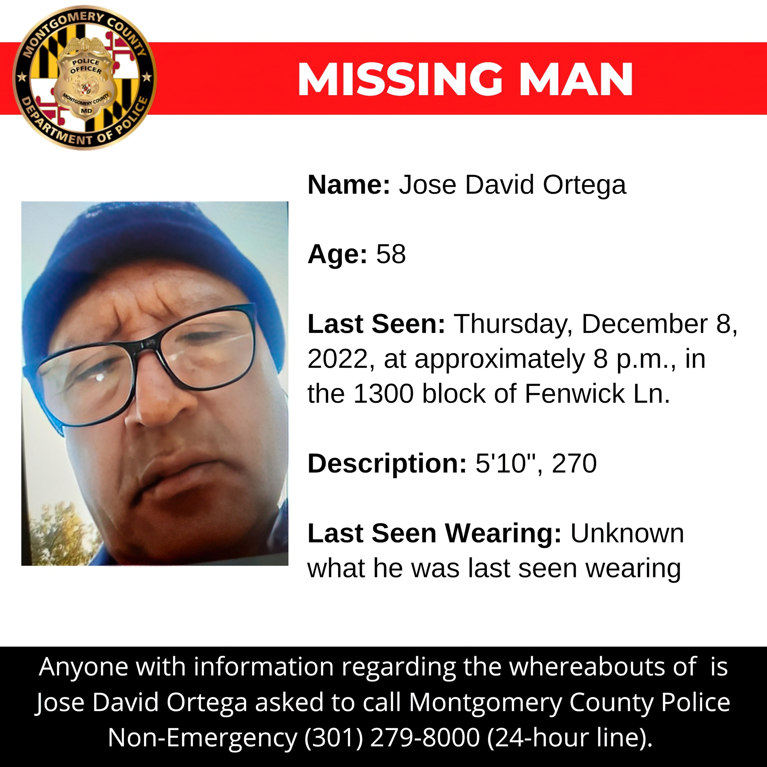 Police: 58-Year-Old Silver Spring Man Missing Since December 8