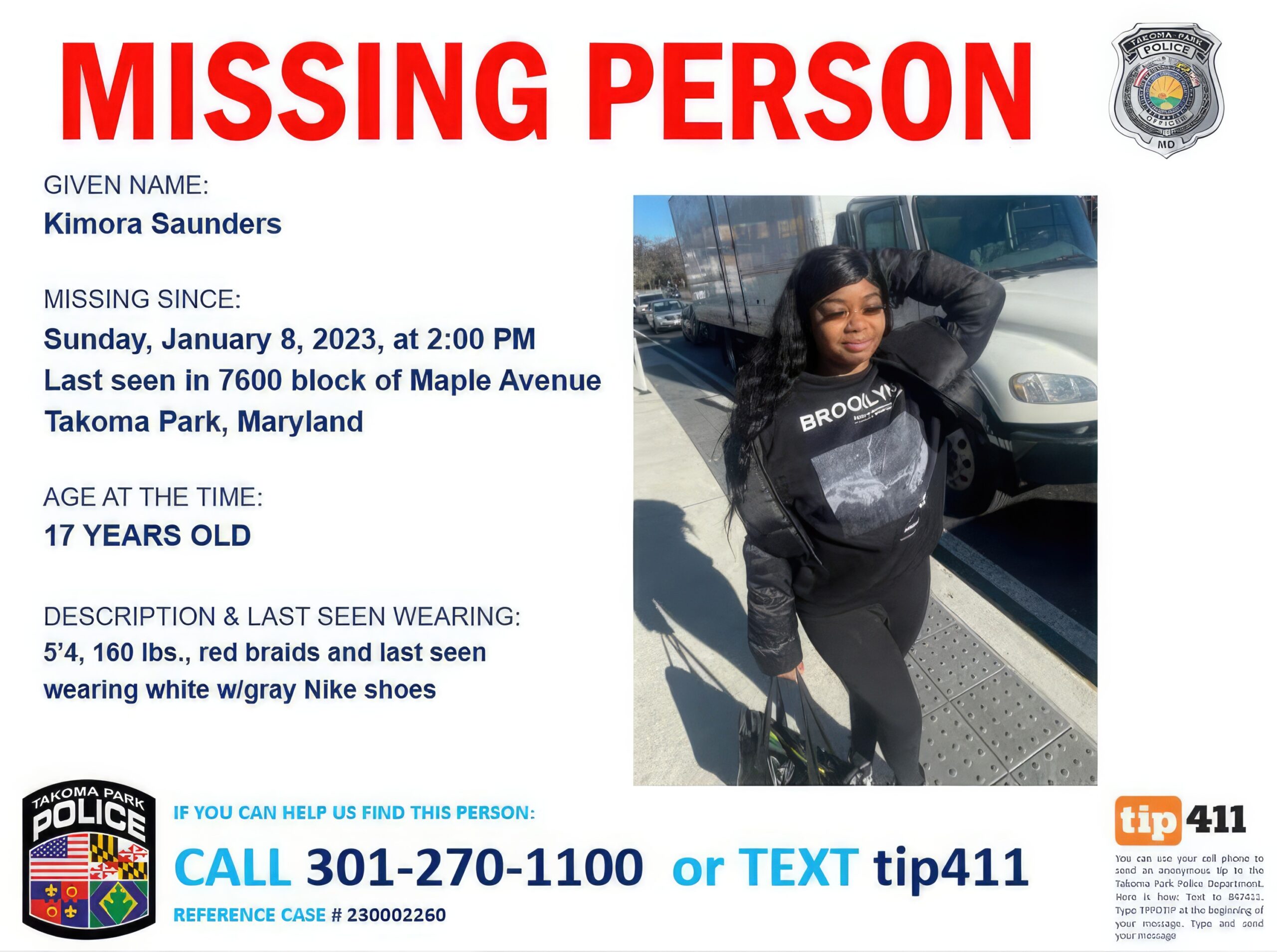 UPDATED: Police: Takoma Park Teen Missing Since Jan. 8