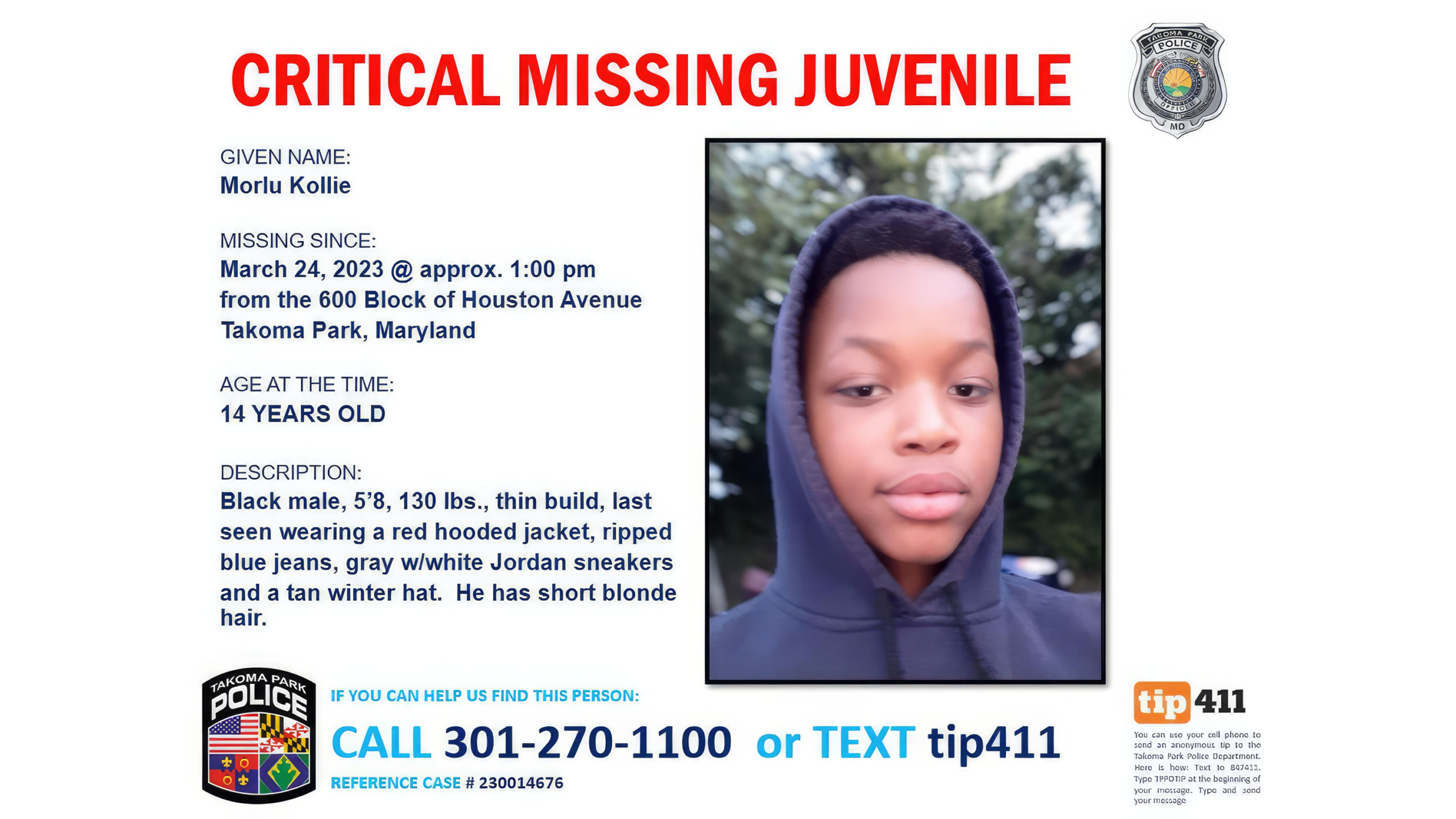UPDATED: Police: Takoma Park Teen Missing Since March 24
