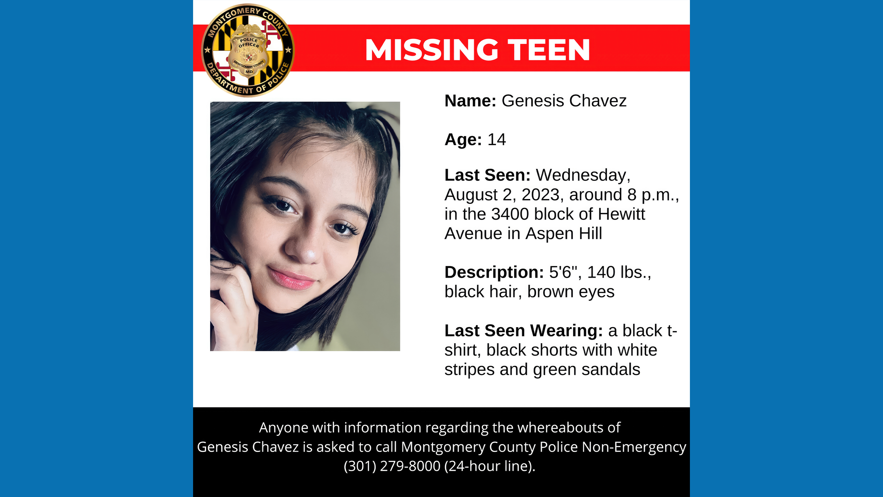 Police: Aspen Hill Teen Missing Since August 2