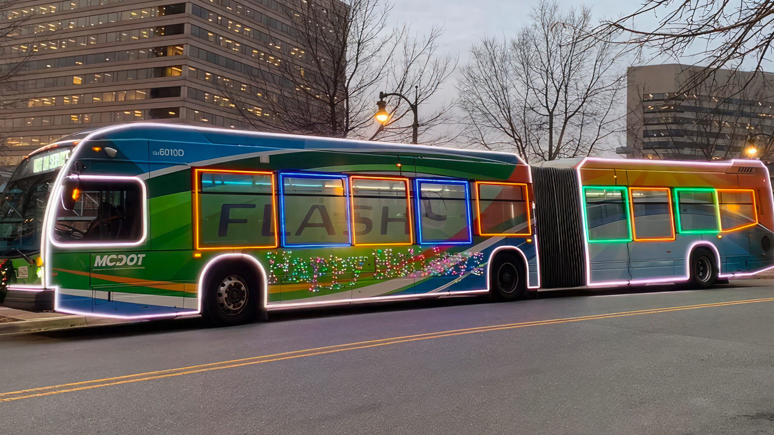 Decorated Winter Holiday “Flash Lights” Buses Return
