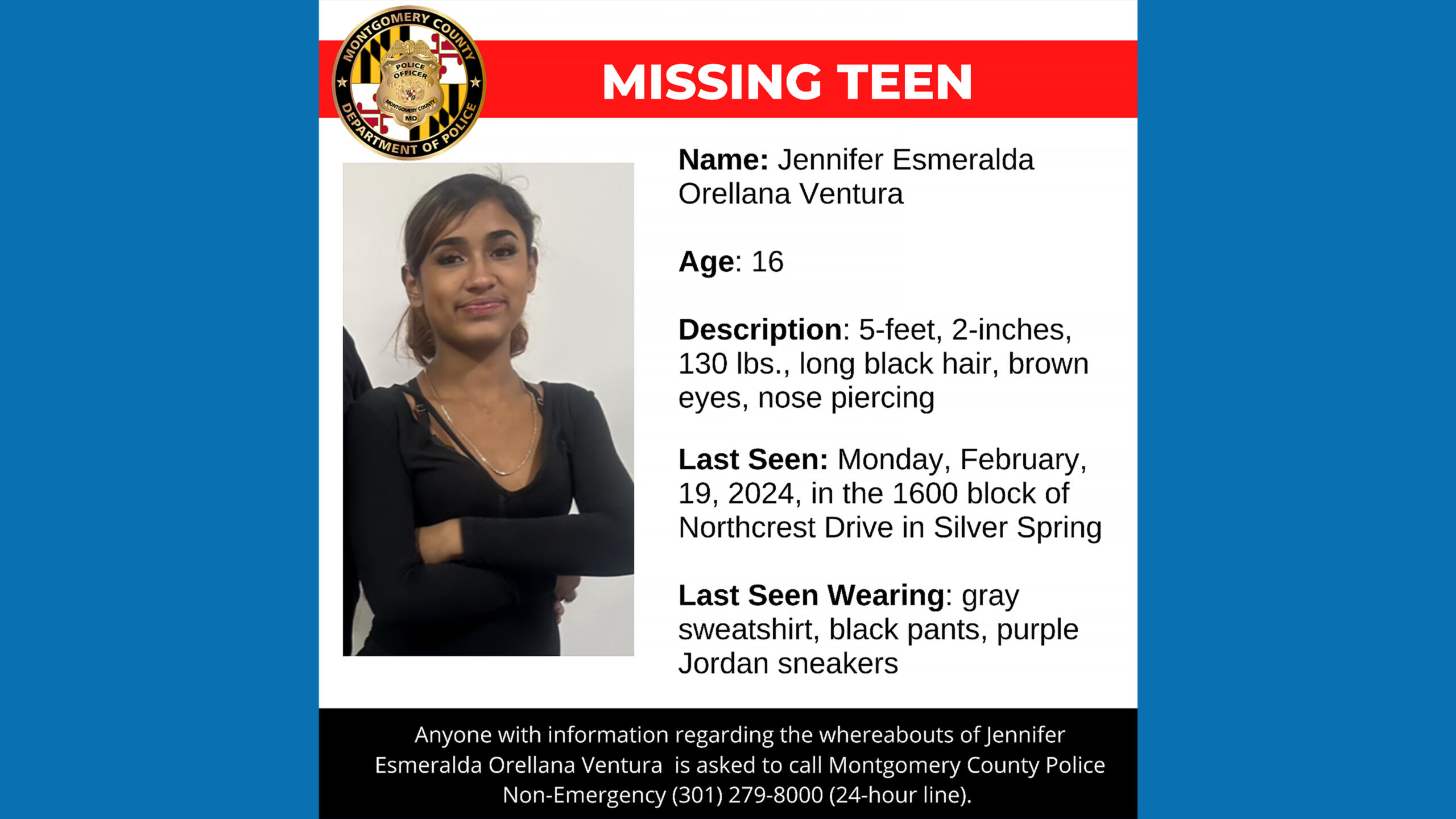 Silver Spring Teen Jennifer Esmeralda Orellana Ventura Missing Since Feb. 19