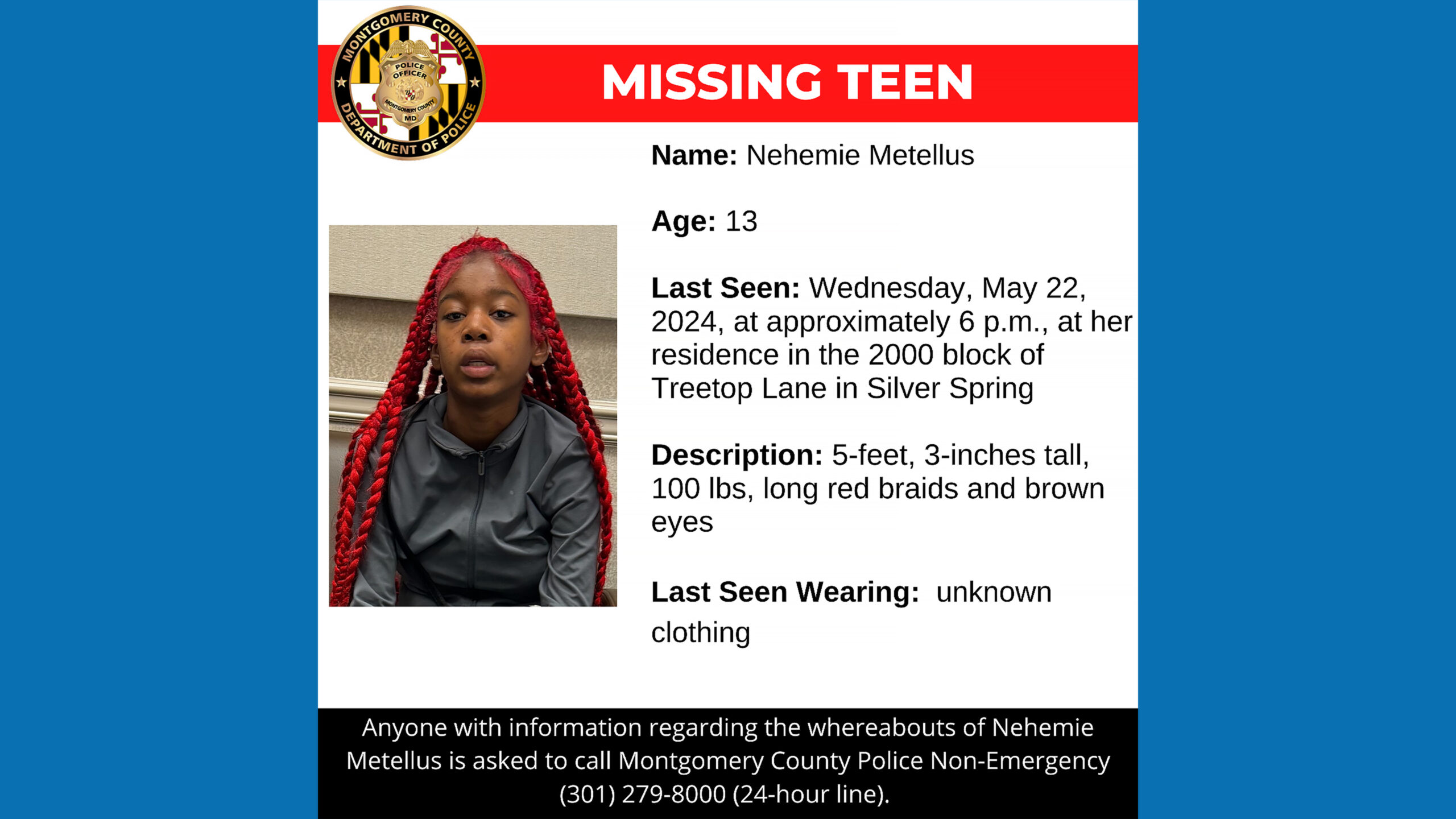 Missing: 13-Year-Old Nehemie Metellus Last Seen in White Oak on May 22
