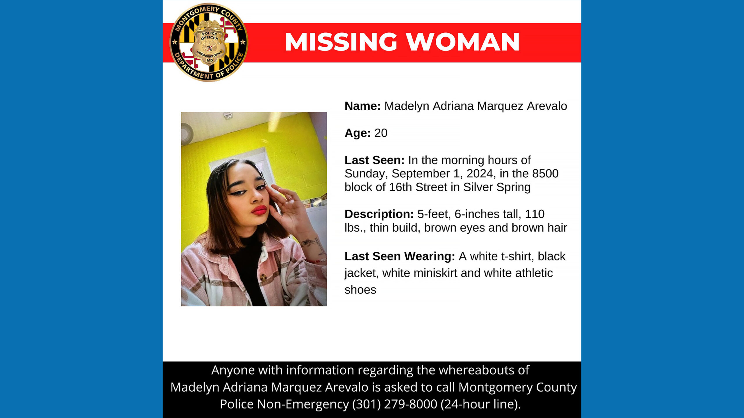 Police: Missing 20-Year-Old Last Seen in Downtown Silver Spring